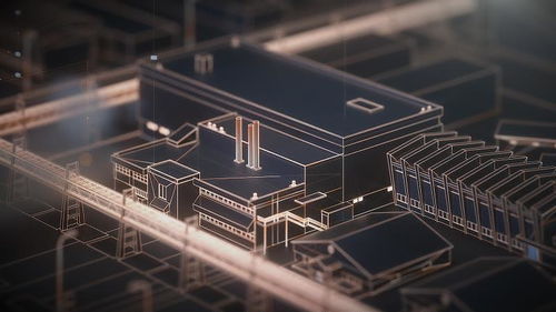 智慧工廠 科技感 粒子線條 廠房